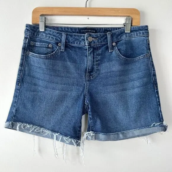 Lucky Brand The Roll Up Denim Jean Shorts Women’s Size 8/29 Medium Wash Cuffed - Picture 1 of 7